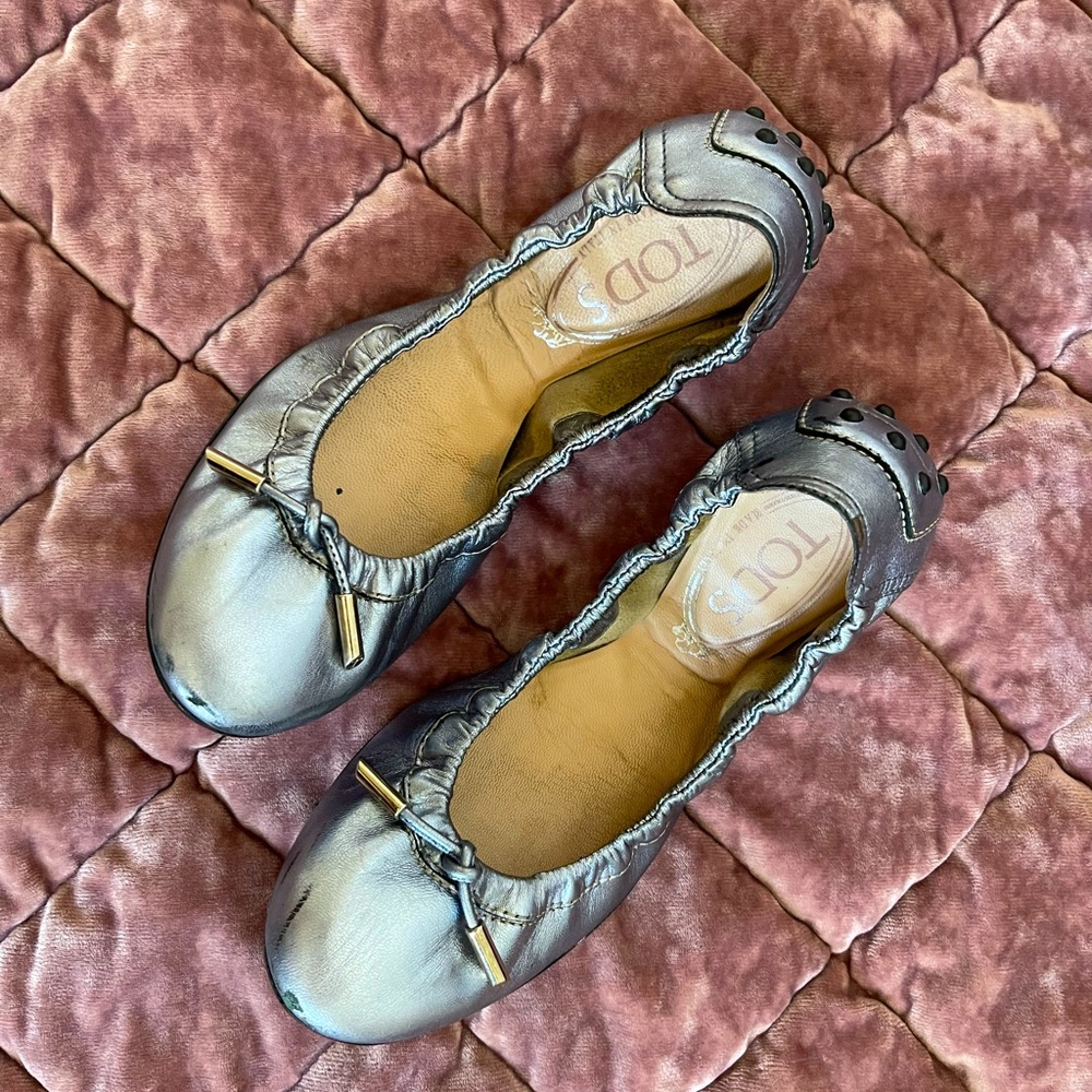 Tod’s Leather Ballet flat, Metallic Light Blue, 5.5